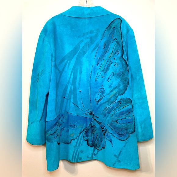 Chico's Suede Jacket Blue Southwestern Ornate Butterfly XL / Chico's size 3 - Picture 6 of 7